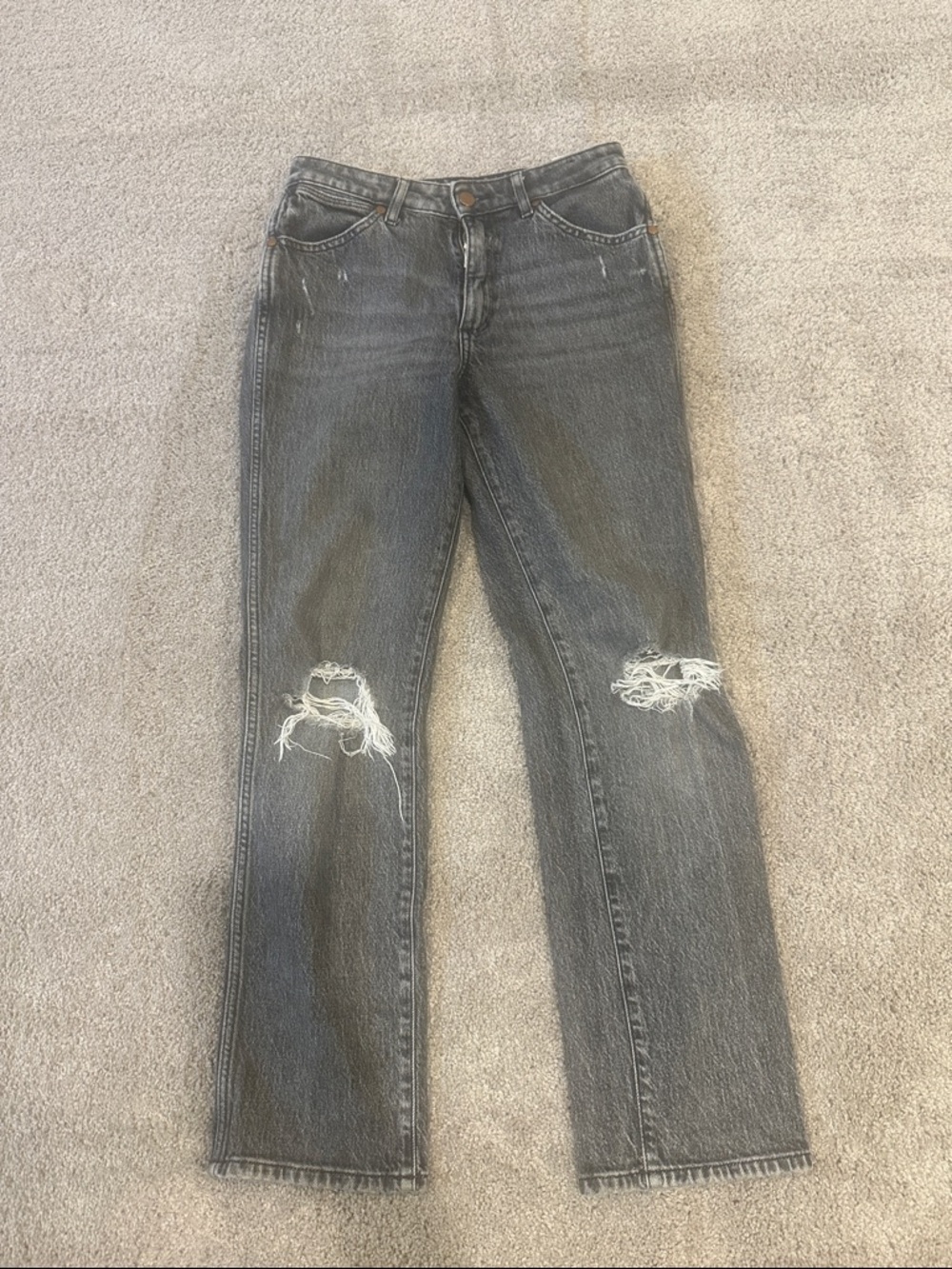 Wrangler Women's Distressed Gray Straight-Leg Jeans
